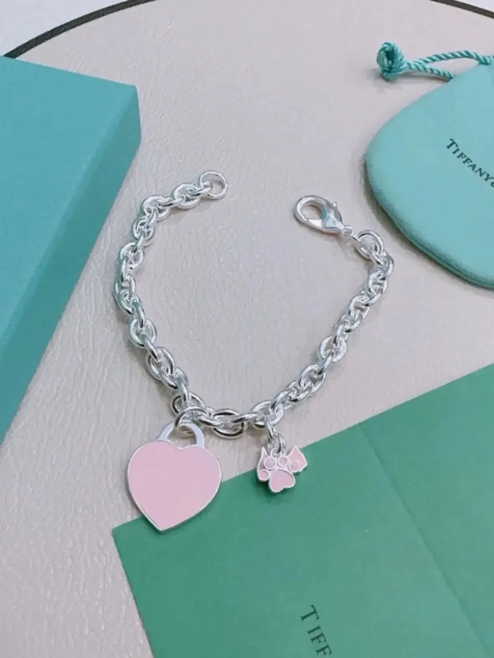 Tiffany & Co. Pink Heart Silver Bracelet
